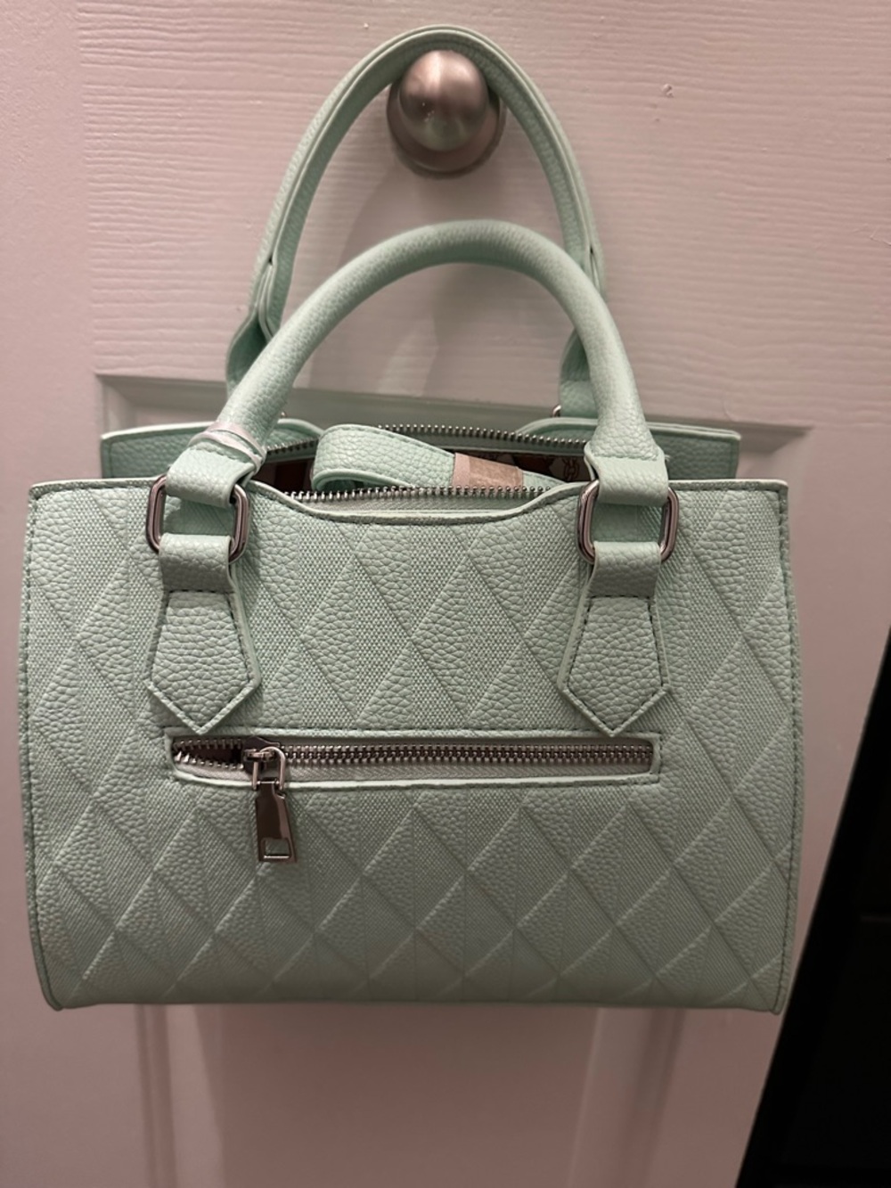 Mint Quilted Top-Handle Satchel